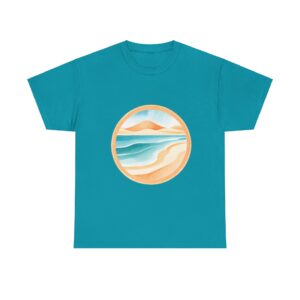 Sandbanks T-Shirt with a nature-inspired circular design in vibrant colors.