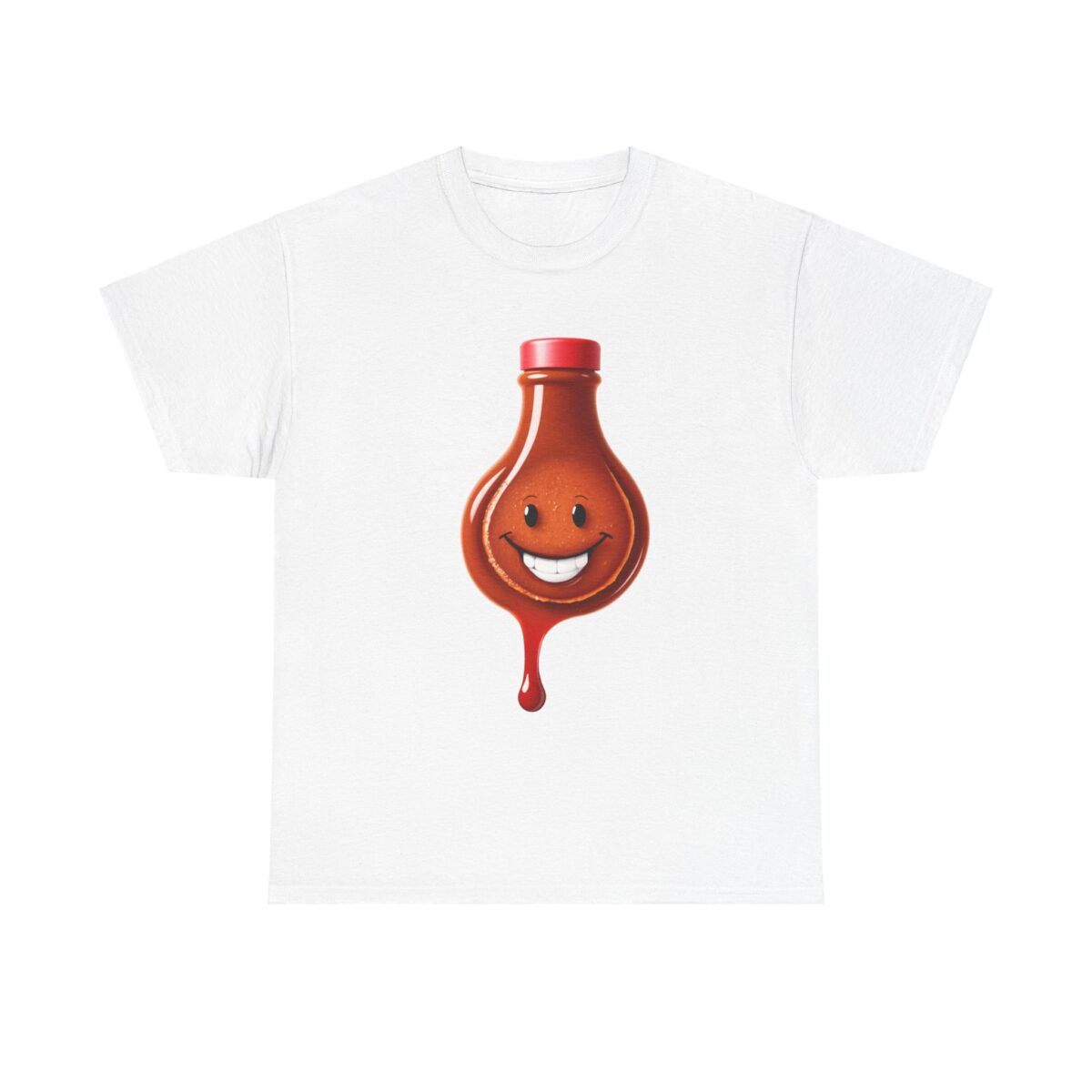 Barbeque Sauce On My White T-Shirt featuring a smiling barbeque sauce bottle.