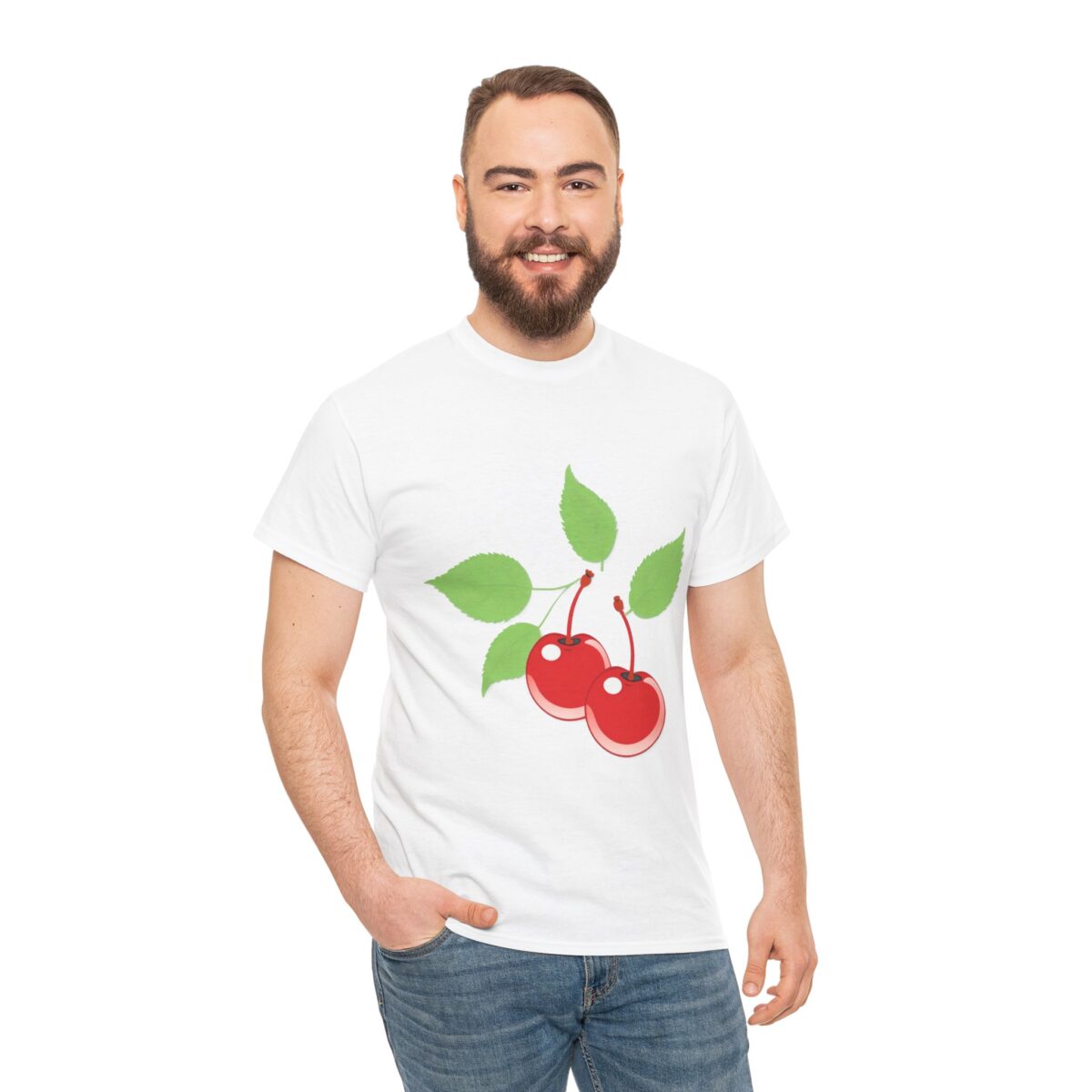 Man wearing Cherry T-Shirt with a vibrant cherry design