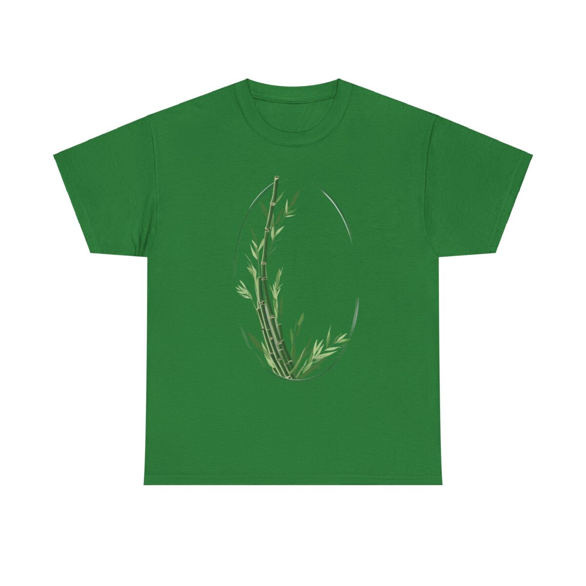 Bamboo T Shirt with nature-inspired design on green fabric