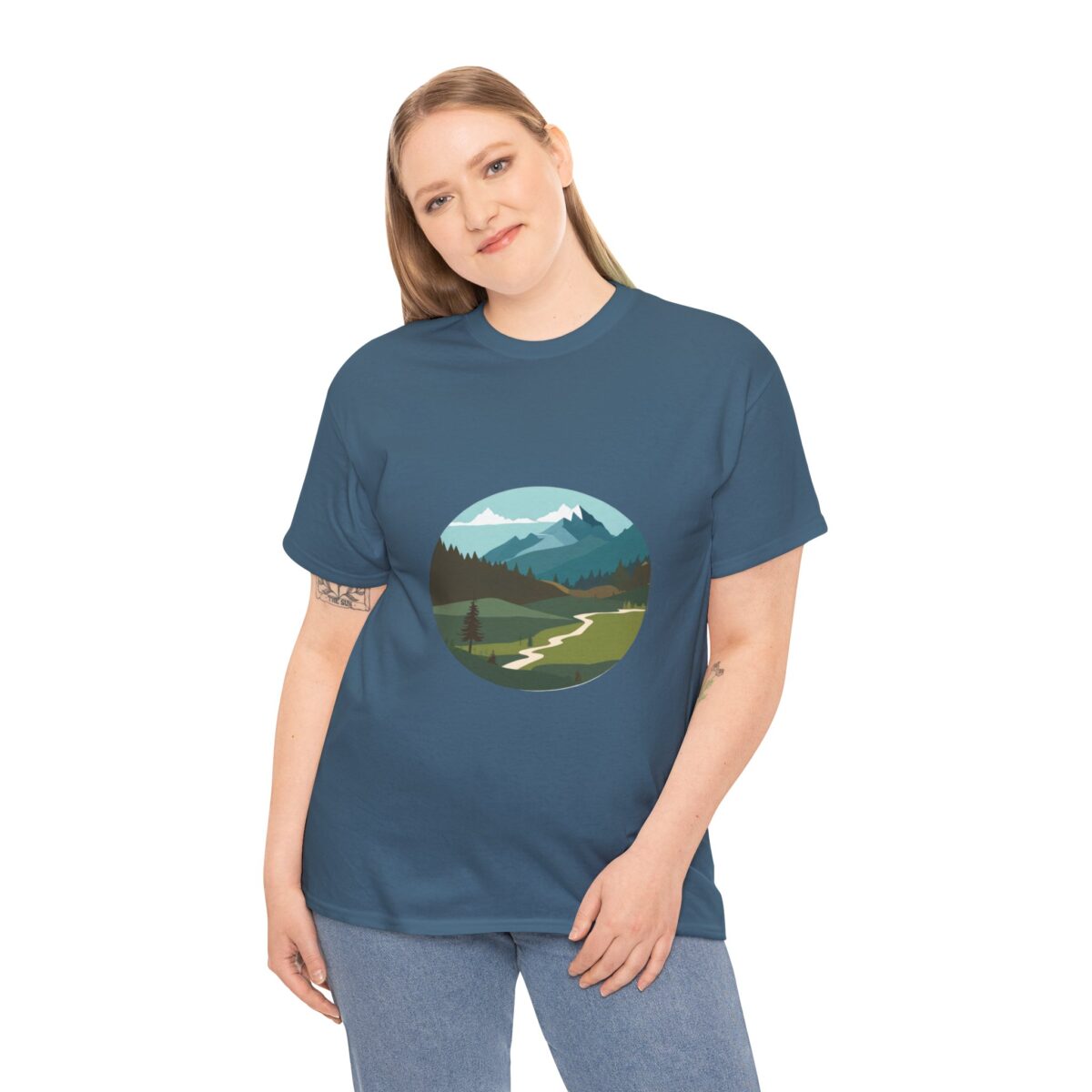 Woman wearing an Outdoor Clothing T Shirt with a nature-inspired design