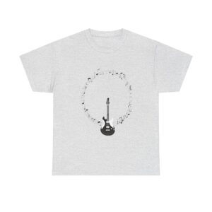 Stylish Band T Shirt Women's featuring a guitar design surrounded by musical notes.