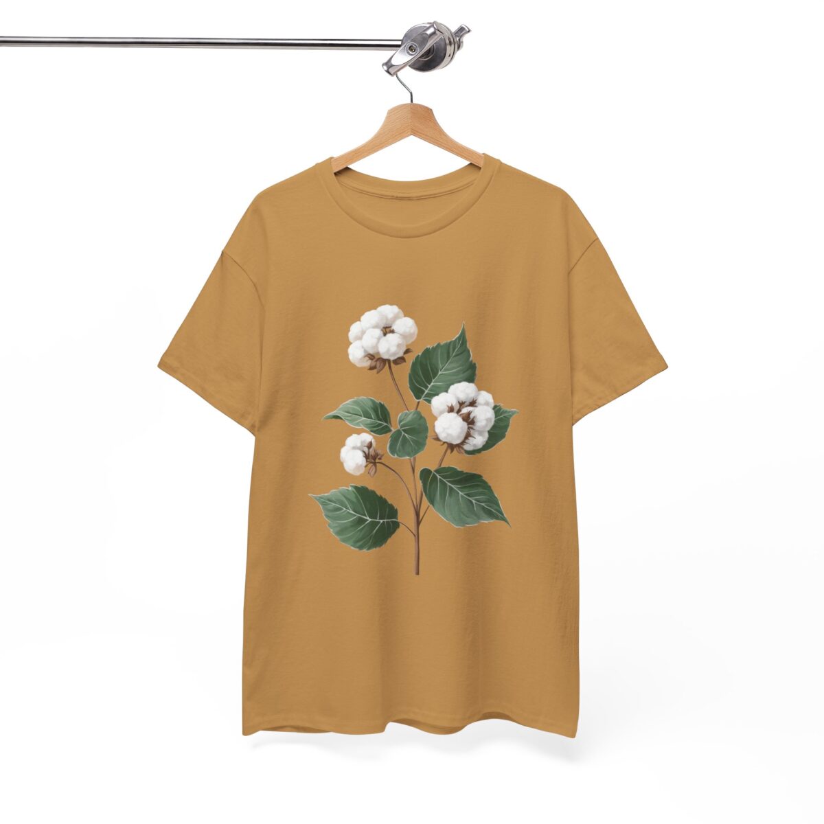 Heavy Cotton T Shirt with floral cotton design on a hanger