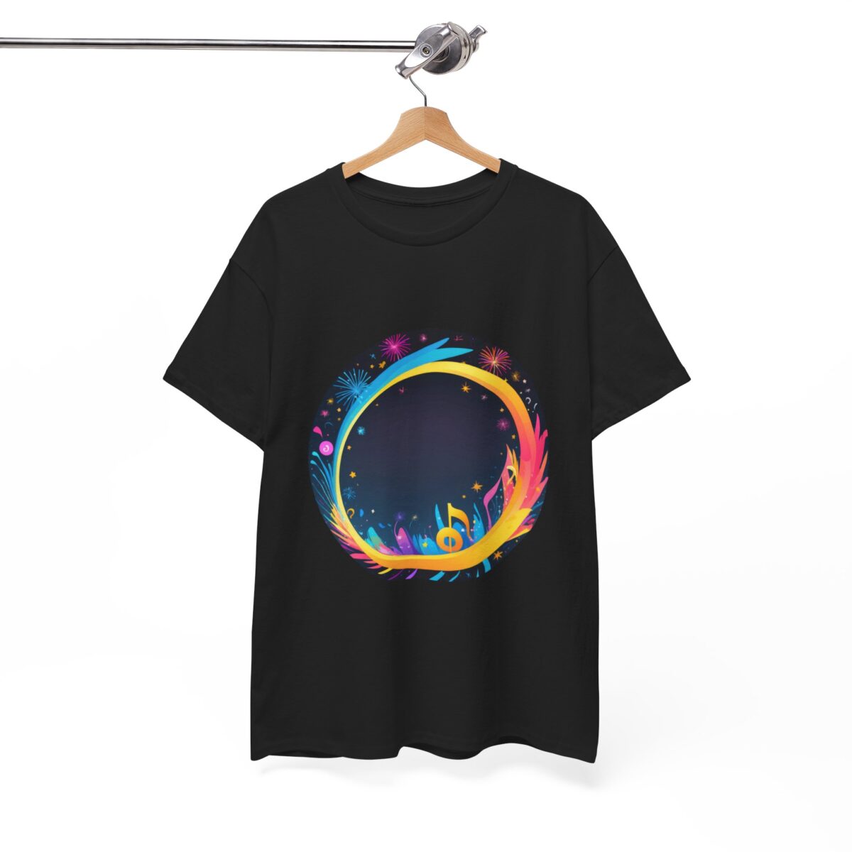 Festival T-Shirt on a hanger with colorful circular design