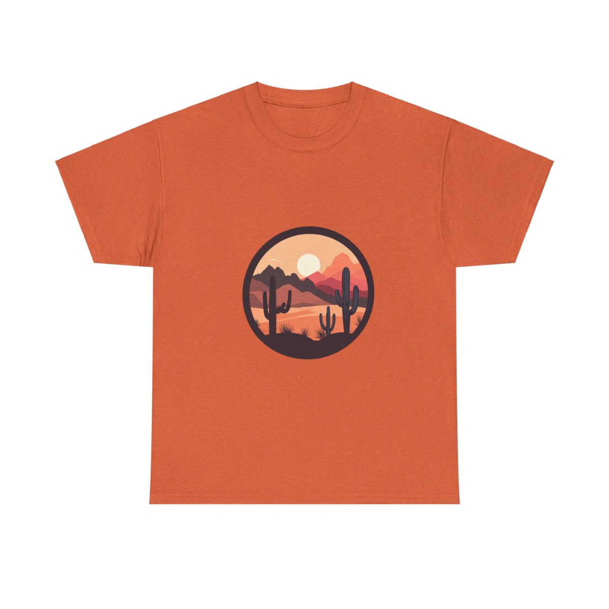 Arizona T-Shirt featuring a sunset and desert design with cacti.