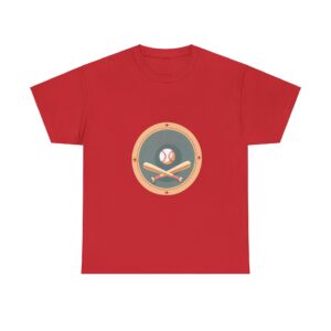 Red Baseball T-Shirt​​​​ featuring a baseball and crossed bats design