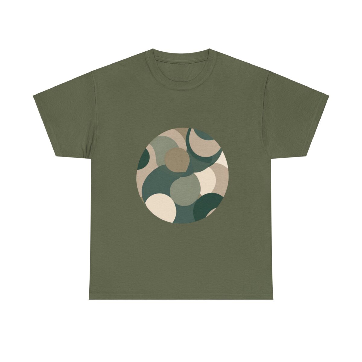 Camouflage T Shirt with circular design in green tones