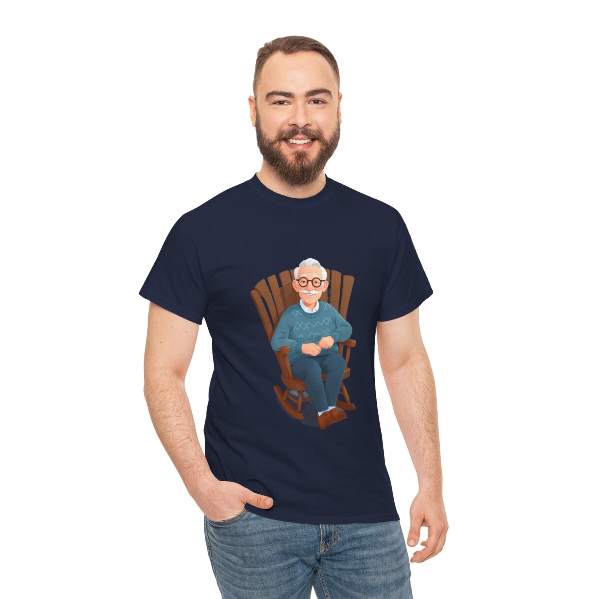 Smiling man wearing Grandad T Shirts with a rocking chair design