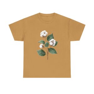 Heavy Cotton T Shirt with floral cotton design in mustard color