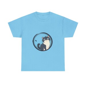 Childless Cat Lady T Shirt featuring a playful cat design on a light blue background.