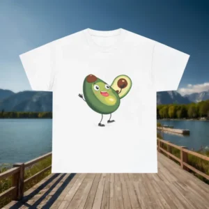 Funny avocado waving with a smiling face