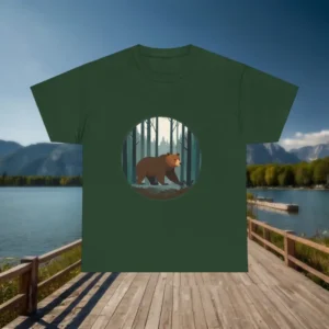 Green t-shirt with forest bear illustration