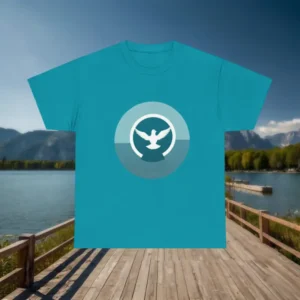 Teal Christian t-shirt with white dove and circular design