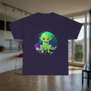 Im Not From This Planet t-shirt with green alien design displayed flat in a modern apartment