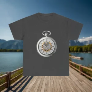 Charcoal grey t-shirt with a vintage pocket watch print
