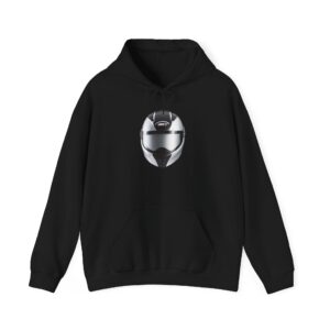 Motorcycle hoodie with a bold helmet graphic on the chest, perfect for bike enthusiasts.