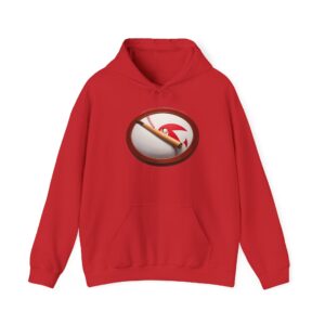 Baseball hoodie with a red design featuring a printed baseball and bat graphic.