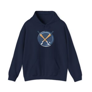 Hockey hoodie featuring crossed hockey sticks and puck design