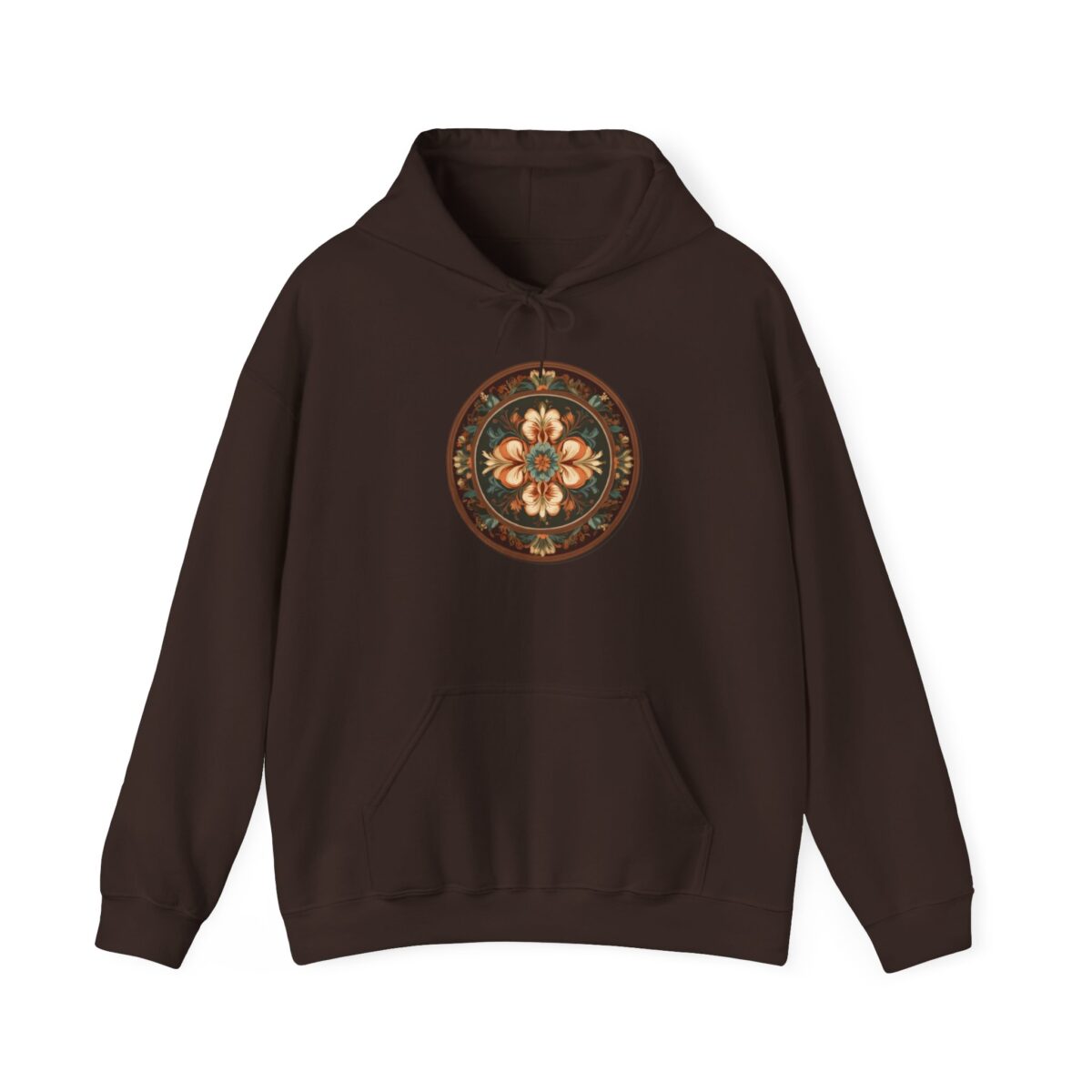 Tapestry hoodie featuring intricate printed design on a unisex heavy blend sweatshirt