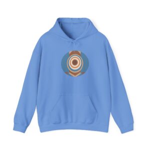 Baja pullover hoodie with a unique printed design, featuring a spacious kangaroo pocket and double-lined hood.