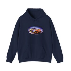 Racing hoodie featuring dynamic car graphic on front.