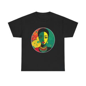 Black History Month t-shirt with vibrant, heritage-inspired artwork.