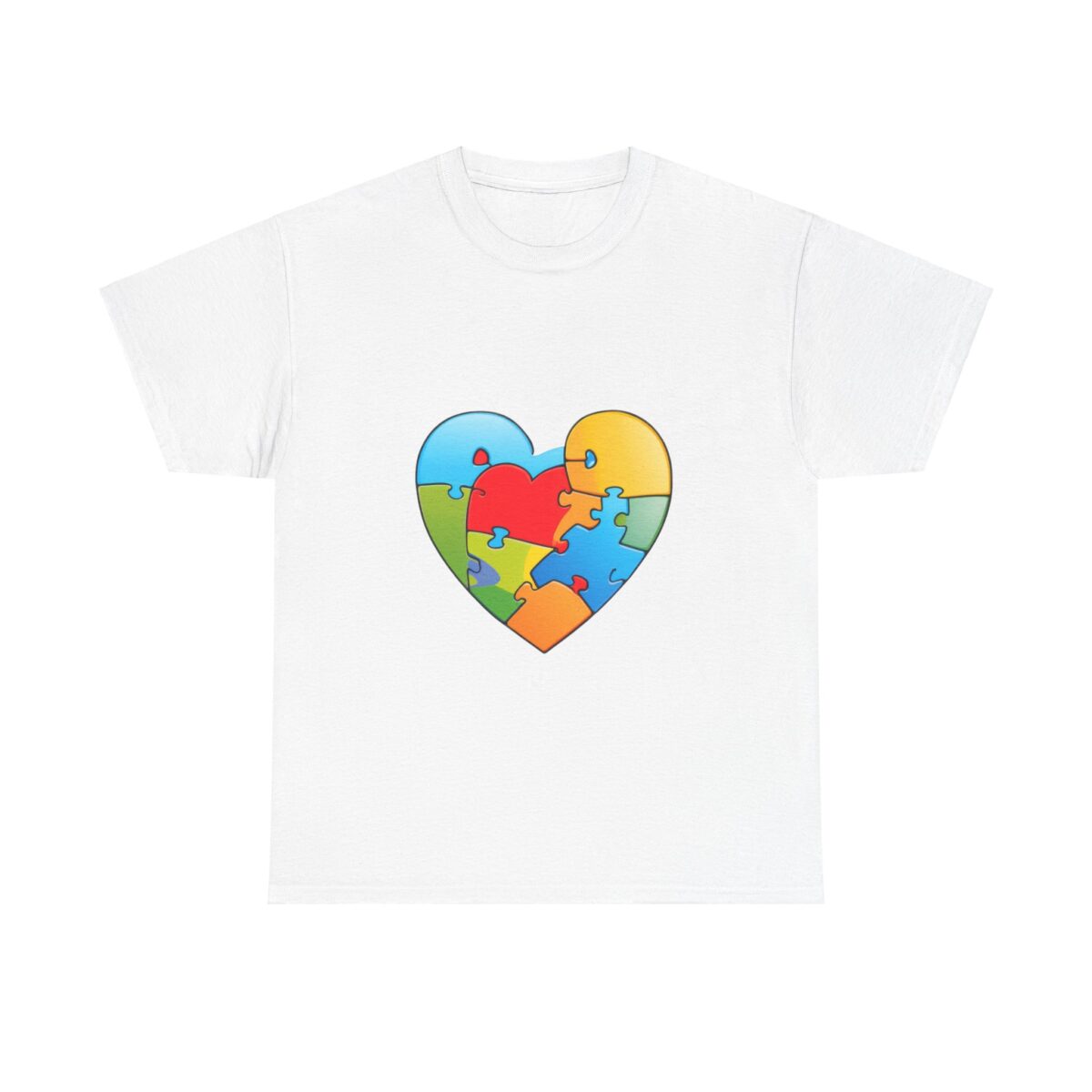 Autism awareness t-shirts with heart-shaped puzzle design