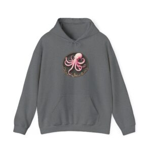 Female camo hoodie with a bold octopus design printed on the front.