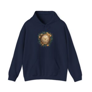 Hour hoodie with a timeless clock design on the front