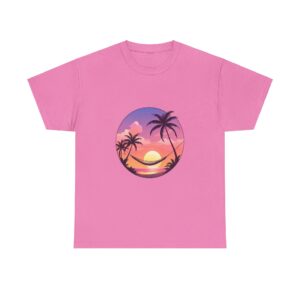 Retirement T-shirts featuring a sunset and palm tree design