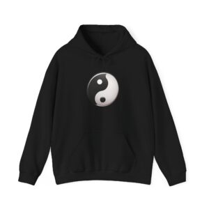 Unisex hooded sweatshirt with yin-yang design in black