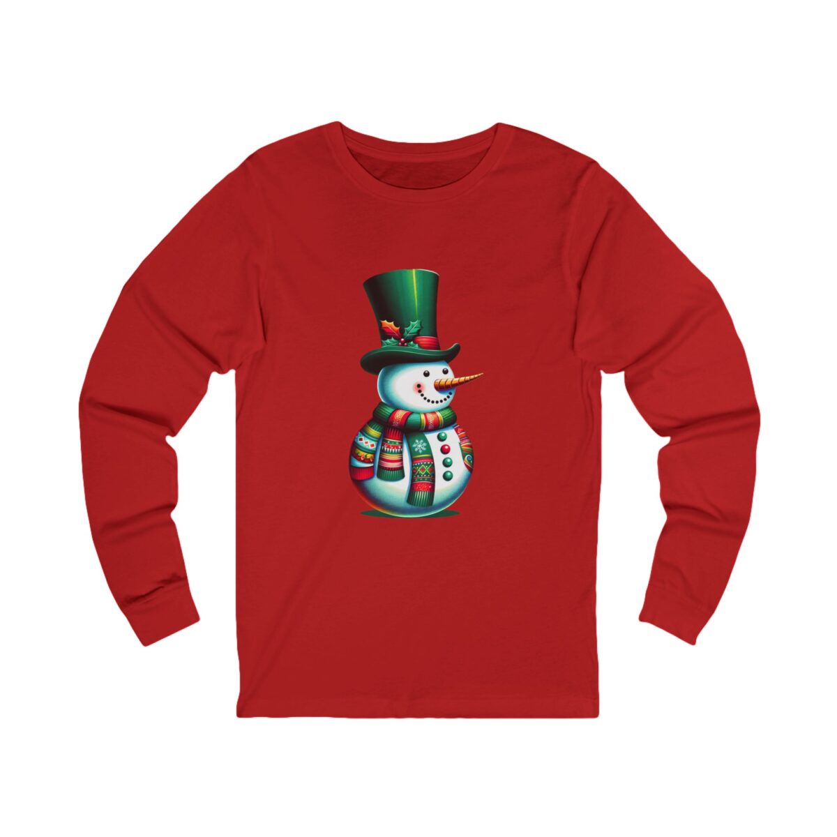 Top Hat Snowman Christmas Long Sleeve Shirt featuring a festive snowman design.