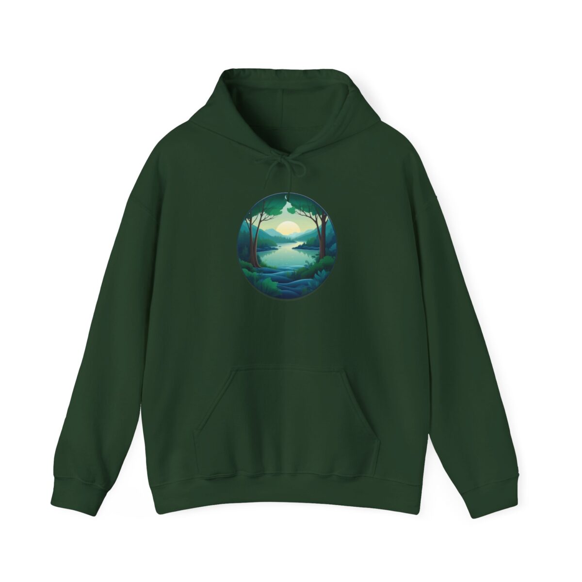 Blue green and blue hoodies with a nature-inspired printed design.