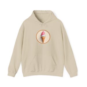 Ice cream hoodie on a neutral background.