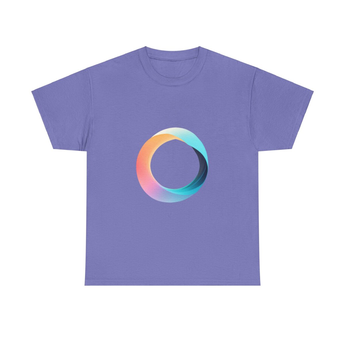 Purple tri-blend t-shirt with a modern circular design in gradient colors.