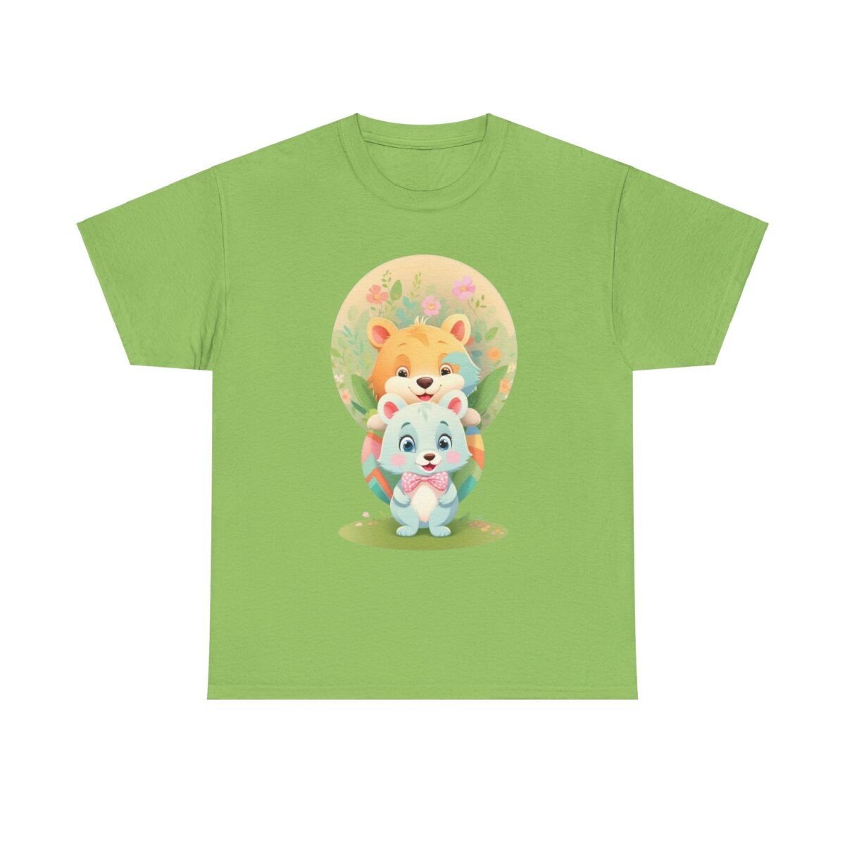 Green big sibling t-shirt with a cute animal stack design