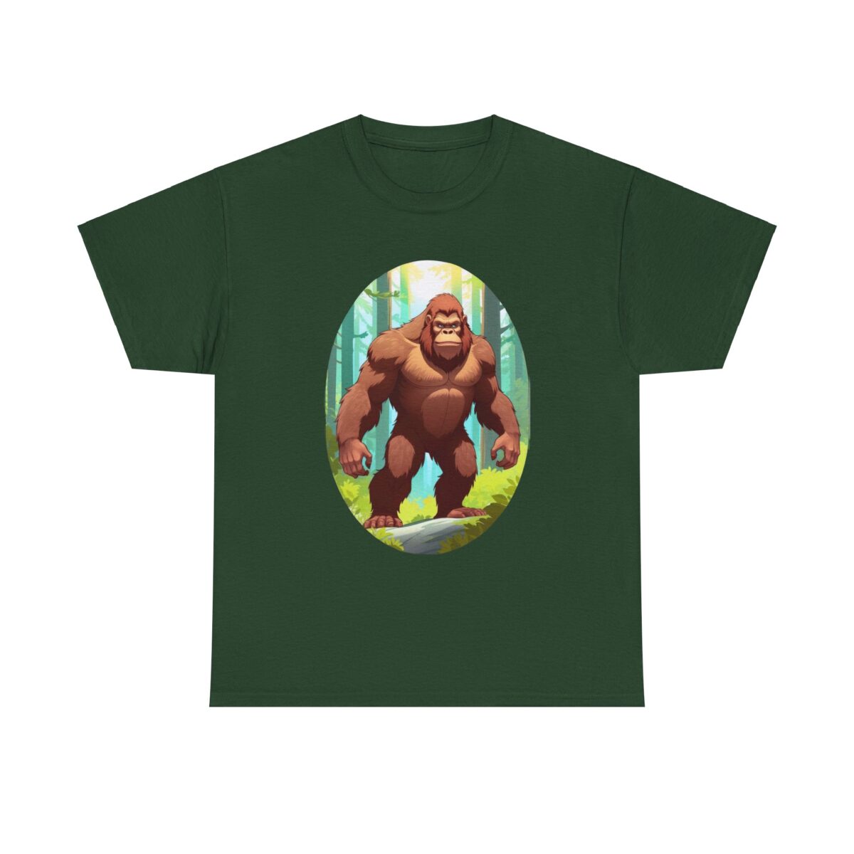 Bigfoot t-shirts featuring a bold Sasquatch design in a forest setting