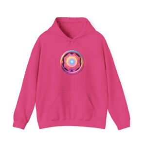 Y2K hoodie featuring a bold printed design on a pink background.