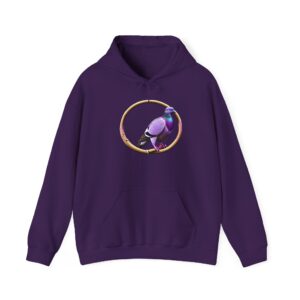 Unisex heavy blend street hoodie featuring a bold pigeon design in purple.