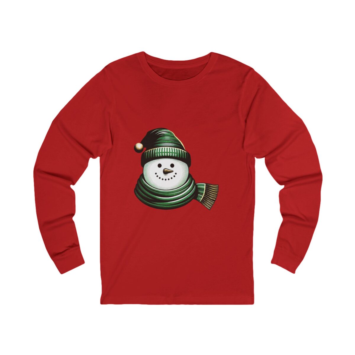 Cozy Snowman Christmas Long Sleeve Shirt featuring a festive snowman print.