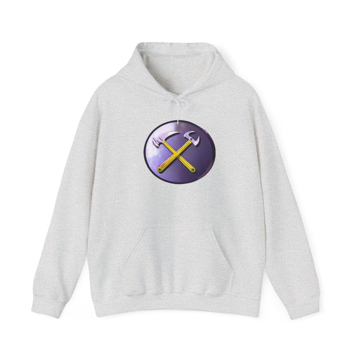 Work hoodie with printed design featuring crossed tools on the front.